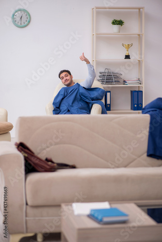 Young businessman employee waiting for business meeting