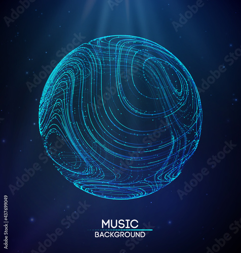 Music background line flow. Vector particle big data visualisation of matrix. Equalizer for music, showing sound waves with music waves. EPS 10