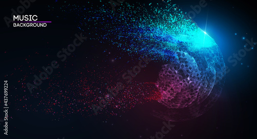 Music background line flow. Vector particle big data visualisation of matrix. Equalizer for music, showing sound waves with music waves. EPS 10