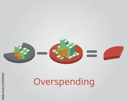 overspending which you spend more money for expense and your own income photo