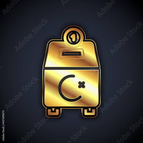Gold Donate or pay your zakat as muslim obligatory icon isolated on black background. Muslim charity or alms in ramadan kareem before eid al-fir. Vector