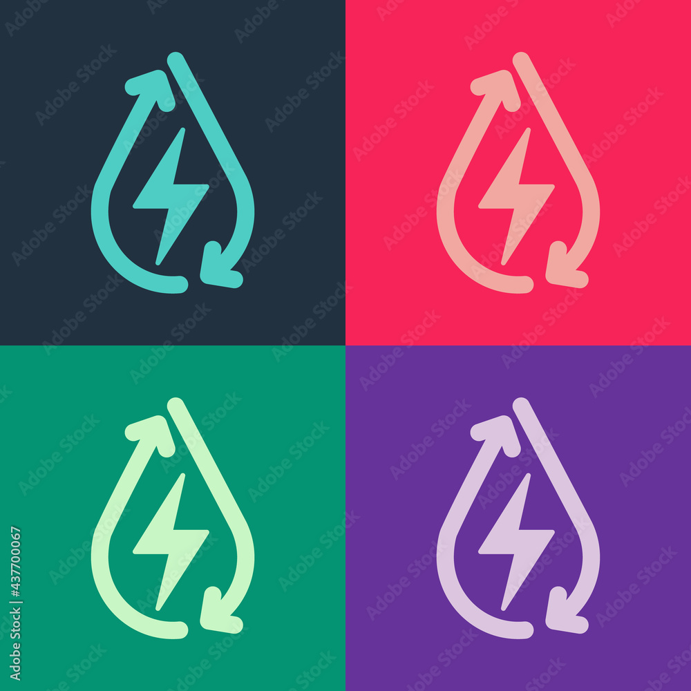 Pop art Water energy icon isolated on color background. Ecology concept with water droplet. Alternative energy concept. Vector Pop art Water energy icon isolated on color background. Ecology concept with water droplet. Alternative energy concept. Vector