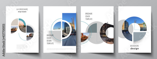 Vector layout of A4 cover mockups design templates for brochure, flyer layout, booklet, cover design, book, brochure cover. Background with circle round banners. Corporate business concept template. photo