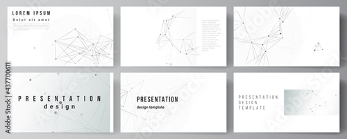 Vector layout of presentation slides design business templates, template for presentation brochure, brochure cover, report. Gray technology background with connecting lines and dots. Network concept.