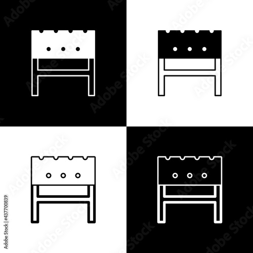 Set BBQ brazier icon isolated on black and white background. Vector
