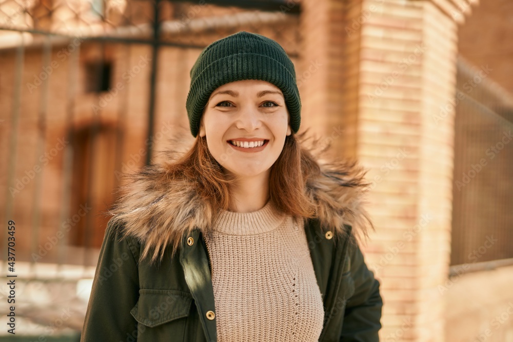 Young caucasian girl smiling happy standing at the city. Young caucasian girl smiling happy standing at the city.