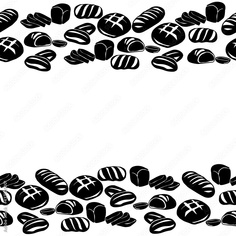 Horizontal border from silhouettes of different types of bread ...
