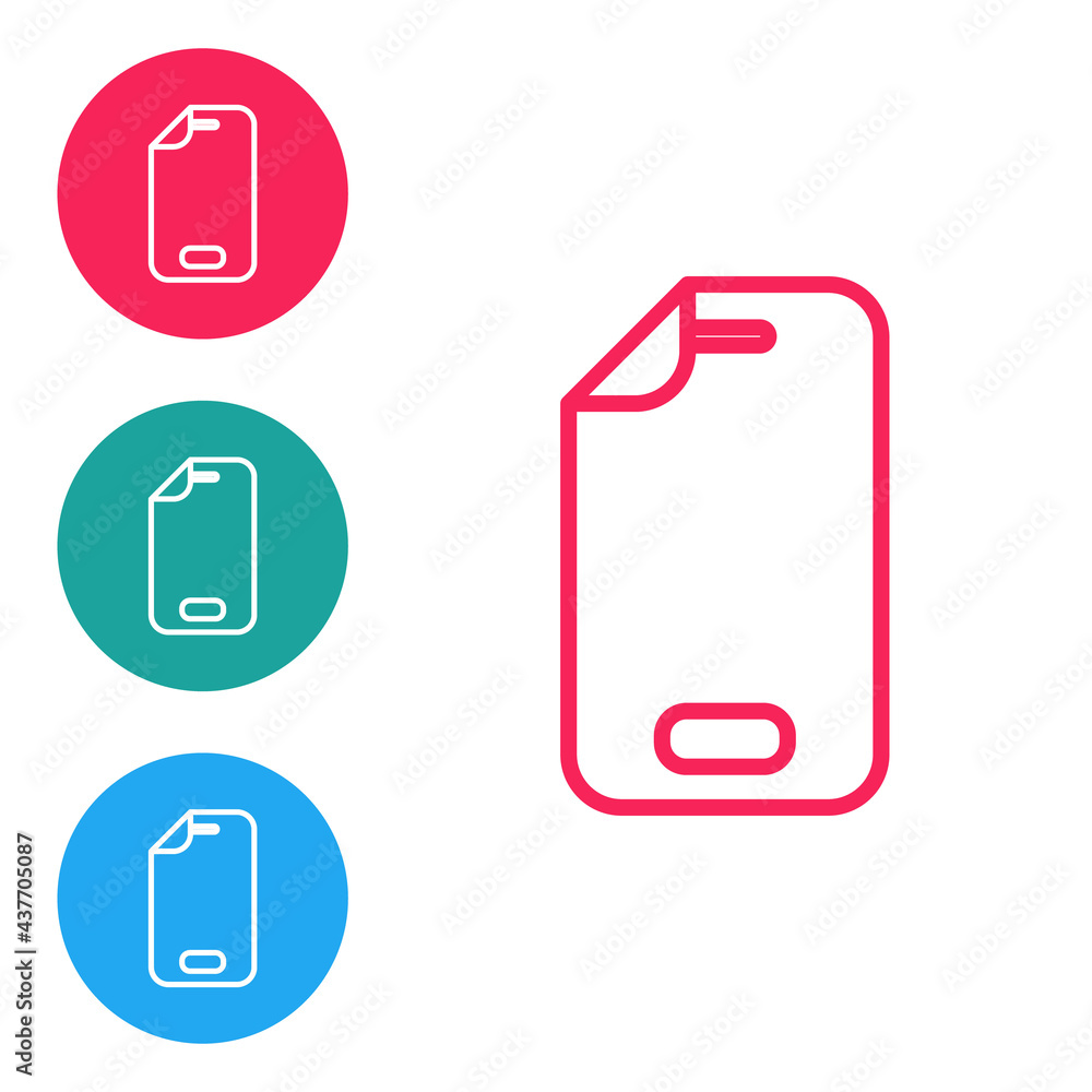Red line Glass screen protector for smartphone icon isolated on white background. Protective film for glass. Transparent soft glass for mobile phone. Set icons in circle buttons. Vector Red line Glass screen protector for smartphone icon isolated on white background. Protective film for glass. Transparent soft glass for mobile phone. Set icons in circle buttons. Vector