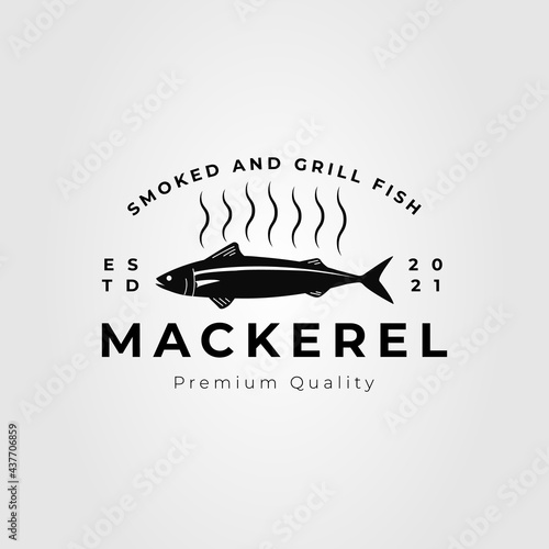 grilled seafood mackerel fish logo vector illustration design