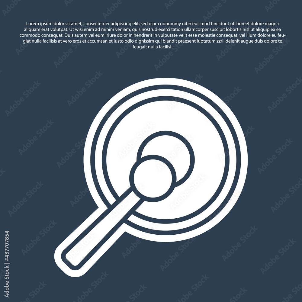 Blue line Gong musical percussion instrument circular metal disc and hammer icon isolated on blue background. Vector Blue line Gong musical percussion instrument circular metal disc and hammer icon isolated on blue background. Vector
