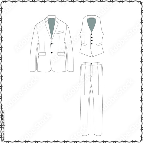 Editable fashion suits flat sketch for creating new designs mockup
