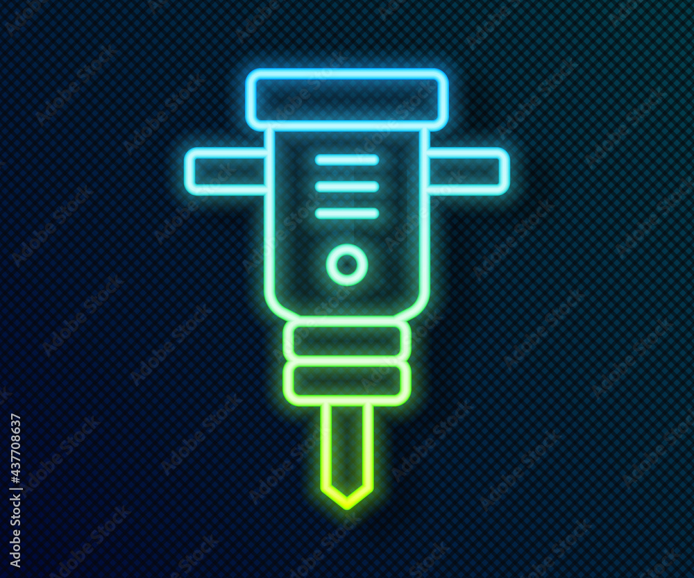 Glowing neon line Construction jackhammer icon isolated on black background. Vector Glowing neon line Construction jackhammer icon isolated on black background. Vector