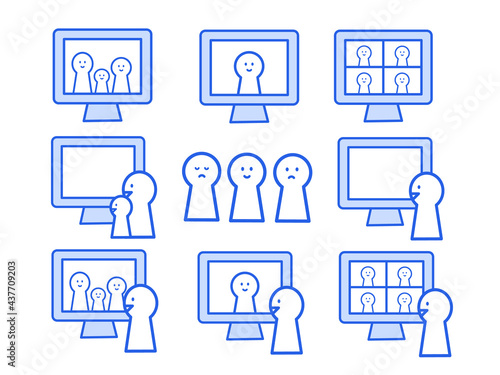 イラスト素材：オンライン会話・授業・テレワーク・リモートワーク