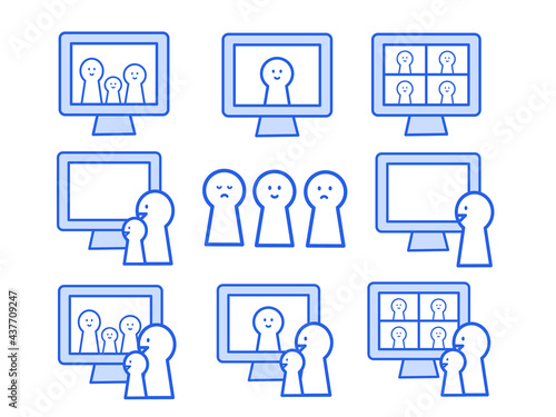 イラスト素材：オンライン会話・授業・テレワーク・リモートワーク