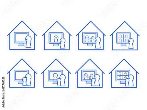 イラスト素材：リモートワーク、テレワーク、オンライン通話、家