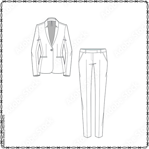 Editable fashion suits flat sketch for creating new designs mockup