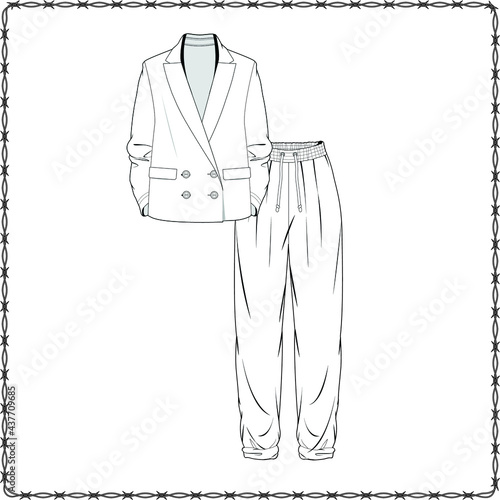 Editable fashion suits flat sketch for creating new designs mockup