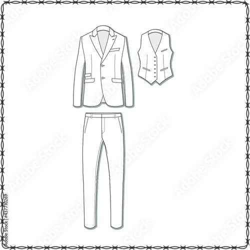 Editable fashion suits flat sketch for creating new designs mockup