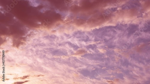 Beautiful elegant sunny peaceful cloudy sunrise sky landscape. 4k stock video time lapse of soft white fluffy clouds moving slowly in clear blue sky background. Abstract natural backdrop