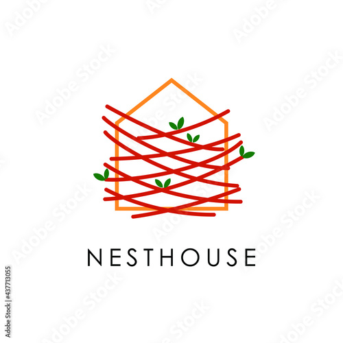 colorful nest house property logo design vector