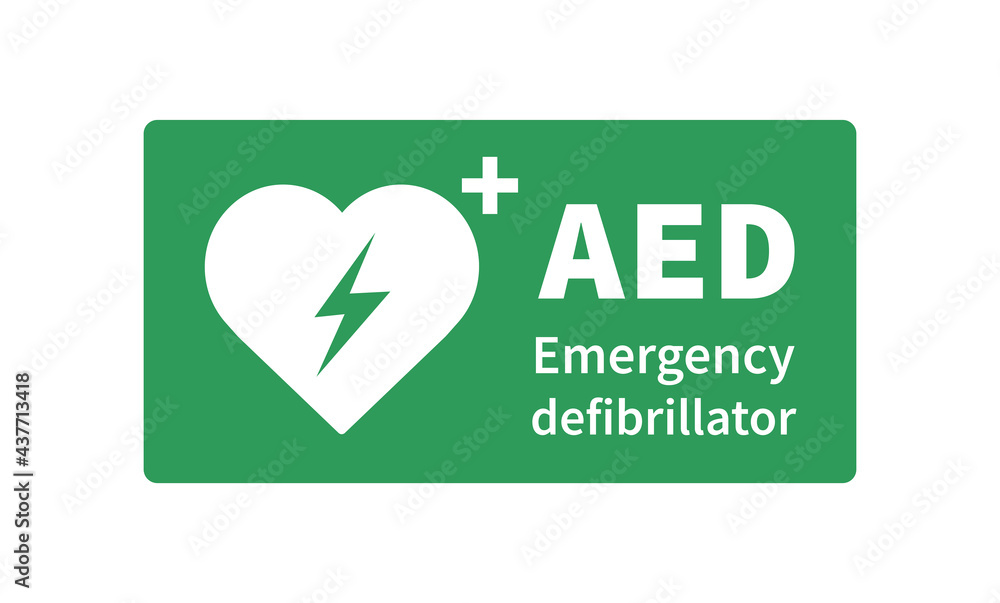 AED vector icon. Emergency defibrillator sign. Automated External Defibrillator. Vector illustration. - obrazy, fototapety, plakaty 