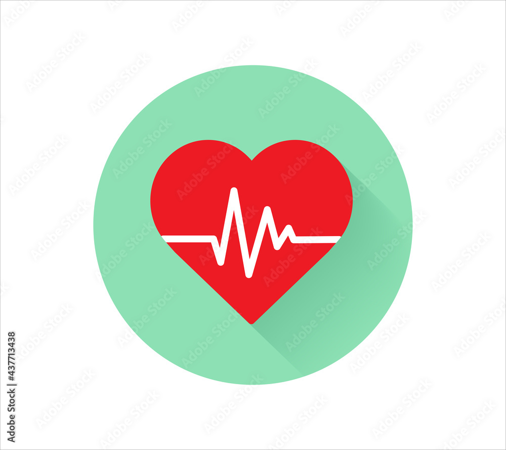 Red heartbeat icon on white background. Pulse Rate Monitor. Vector illustration.