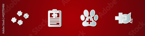 Set Paw print, Clinical record pet, Veterinary clinic and icon. Vector