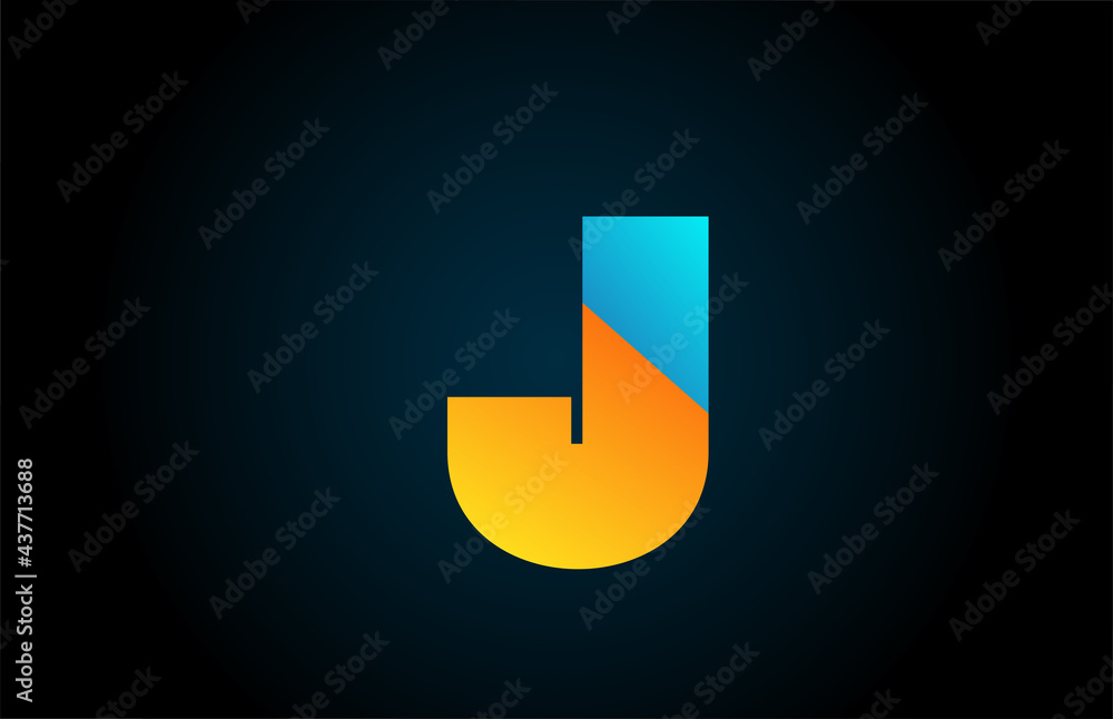 blue yellow J alphabet letter icon logo for company and business. Simple geometric gradient for corporate design blue yellow J alphabet letter icon logo for company and business. Simple geometric gradient for corporate design
