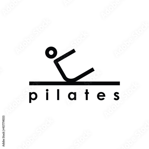 sitting pilates pose flat minimalist yoga exercise outline logo design vector