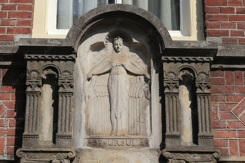 Amsterdam Begijnhof Entrance Sculpted Detail Close Up Depicting Saint Ursula