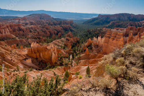 A beautiful view over Bryce Canyon National Park on a warm summer day