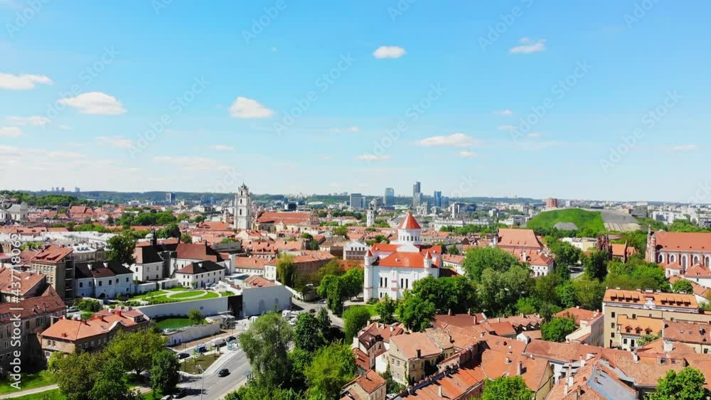 Scenic summer rising aerial panorama of modern business financial district architecture buildings and Old Town in Vilnius, Lithuania Scenic summer rising aerial panorama of modern business financial district architecture buildings and Old Town in Vilnius, Lithuania