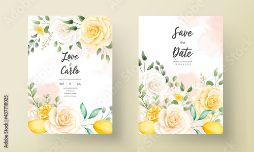 Summer watercolor floral with botanical lemon fruit wedding card set