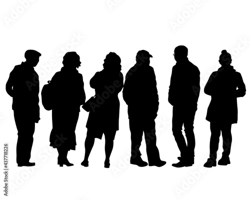 Big crowds people on street. Isolated silhouette on white background