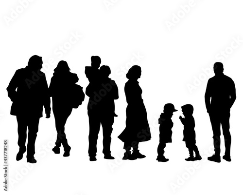 Big crowds people on street. Isolated silhouette on white background
