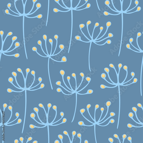 Abstract blue pollen flower seamless pattern