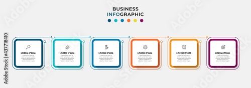 Vector Infographic label design business template with icons and 6 options or steps. Can be used for process diagram, presentations, workflow layout, banner, flow chart, info graph