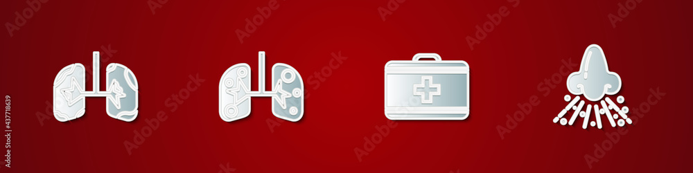 Set Lungs, , First aid kit and Runny nose icon. Vector Set Lungs, , First aid kit and Runny nose icon. Vector