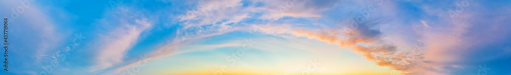 Panoramic colorful sky at sunset or sunrise