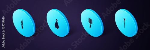 Set Isometric Makeup brush, Hairbrush, Perfume and Eyebrow tweezers icon. Vector