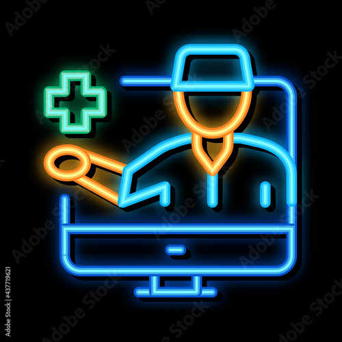 Online Doctor neon light sign vector. Glowing bright icon Online Doctor sign. transparent symbol illustration