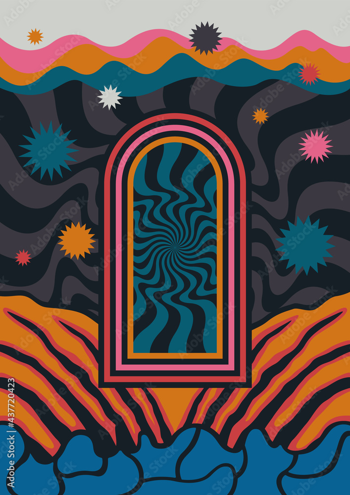 Abstract Psychedelic Art Illustration, Psychedelic Background, Vintage