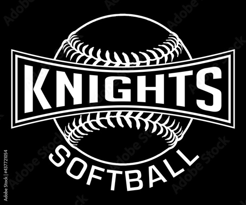 Knights Softball Graphic-One Color-White is a white on black sports design which includes a softball and text and is perfect for your school or team. Great for Knights t-shirts, mugs, etc.