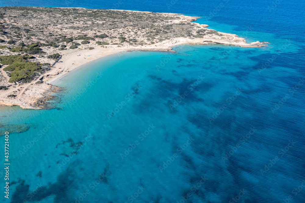 Greece, Koufonisi island, sandy beach, aerial drone view