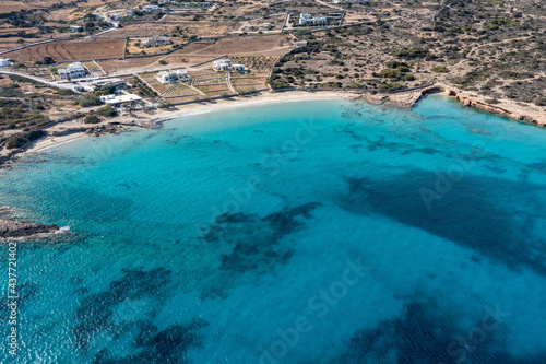 Greece  Koufonisi island  sandy beach  aerial drone view