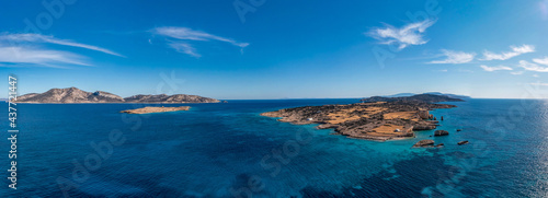 Greece, Koufonisia small Cyclades island, aerial drone panorama photo