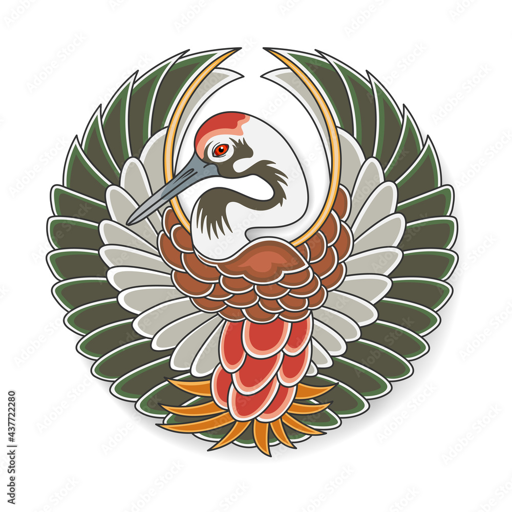 Fototapeta premium Symbol of Japanese stork Tanko. Old traditional Japanese art. Vector, EPS 10. 