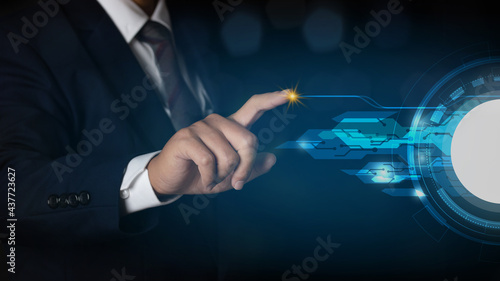 businessman touching digital hi-tech technology. innovation technology concept.