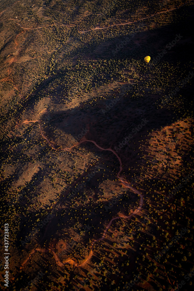 hot air balloon over desert from above