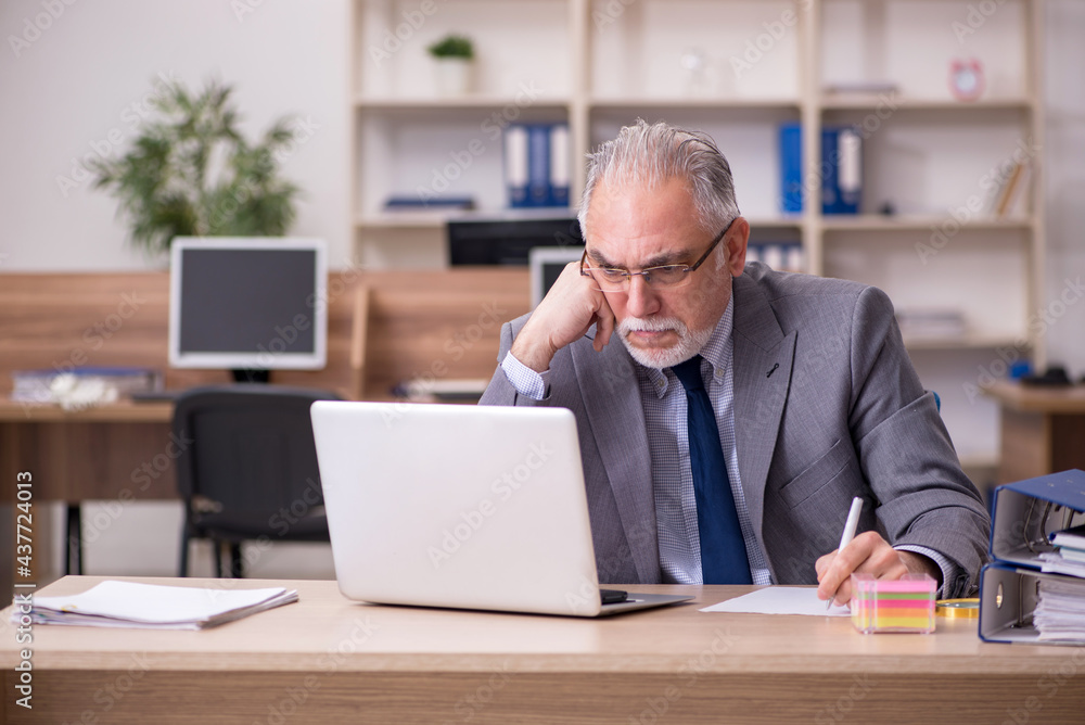 Old male employee working in the office Old male employee working in the office